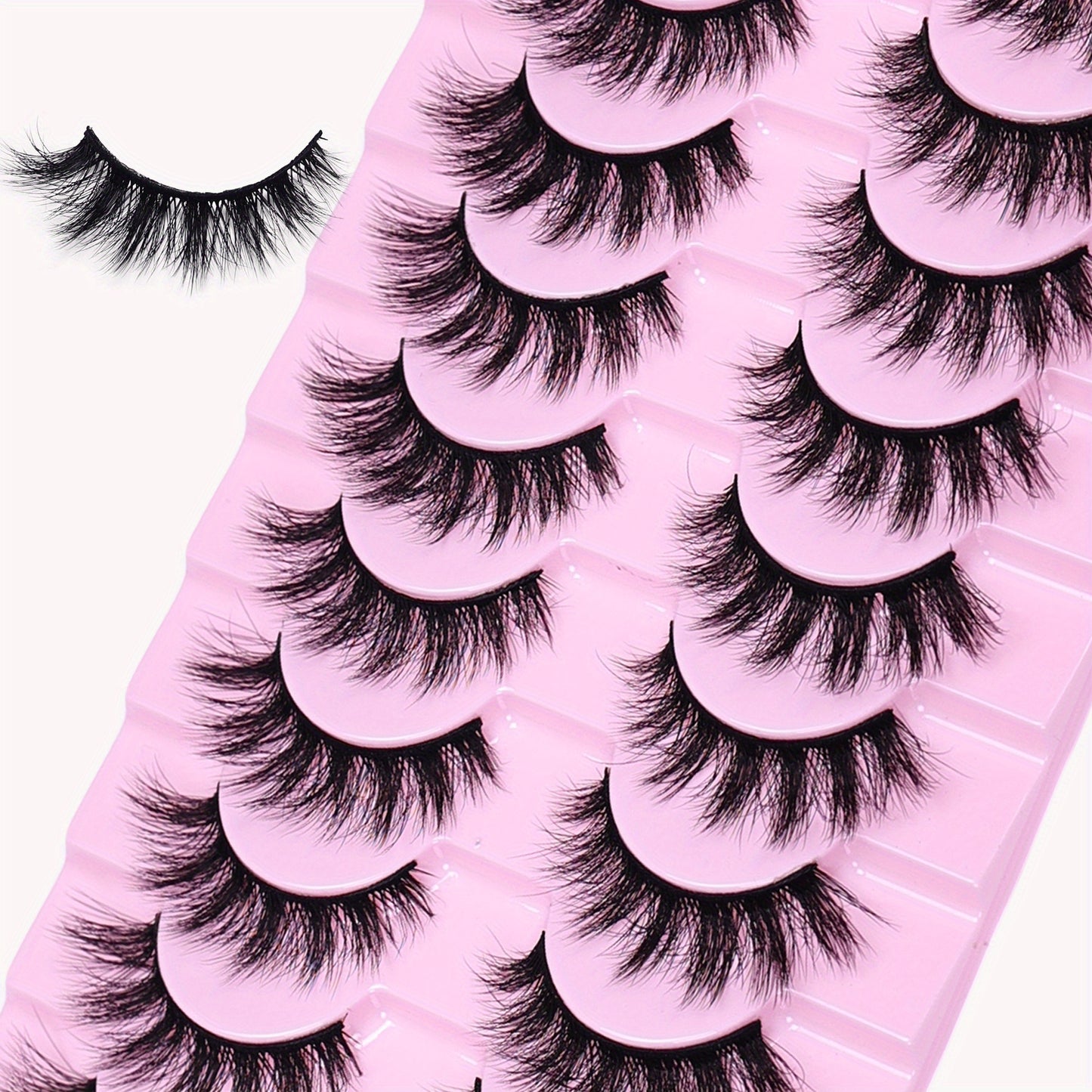 Un ensemble de 10 paires de faux cils 3D volumineux, conçus pour un regard spectaculaire, avec des cils épais et désordonnés.