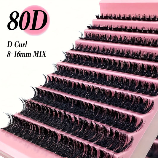 Set de 200 Cils Postiches – Cils Individuels D Curl, Longueurs Mélangées 8-16 mm, Effet Naturel et Extra Épais, Réutilisables, Parfaits pour Débutants, Cosplay et Styles Anime