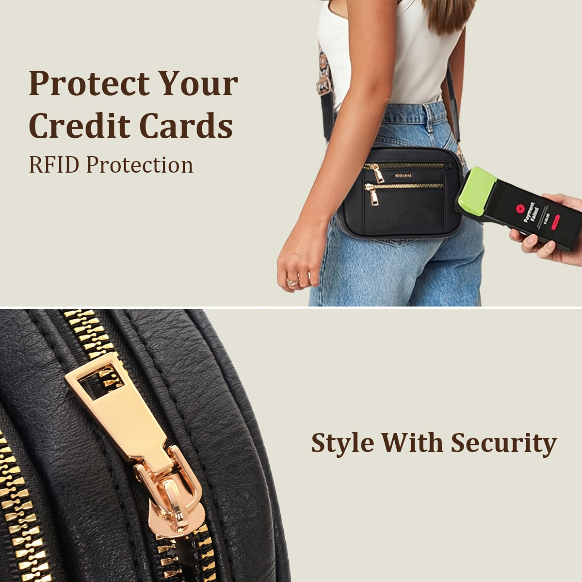 Sac bandoulière en PU grande capacité – plusieurs poches, fermeture zippée, idéal pour trajets et voyage, disponible en noir/blanc