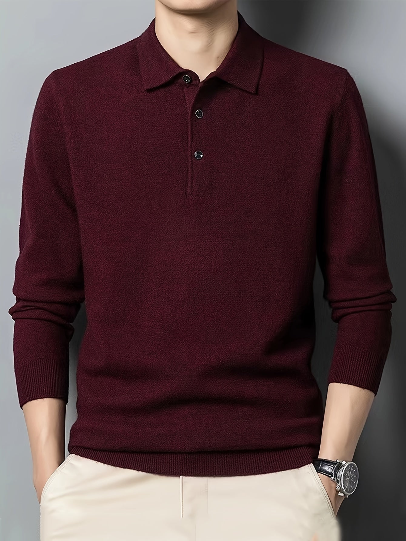 2024 New Cross-Border Men'S Polo Collar Button Knitted Sweater (Men'S Warm Top)