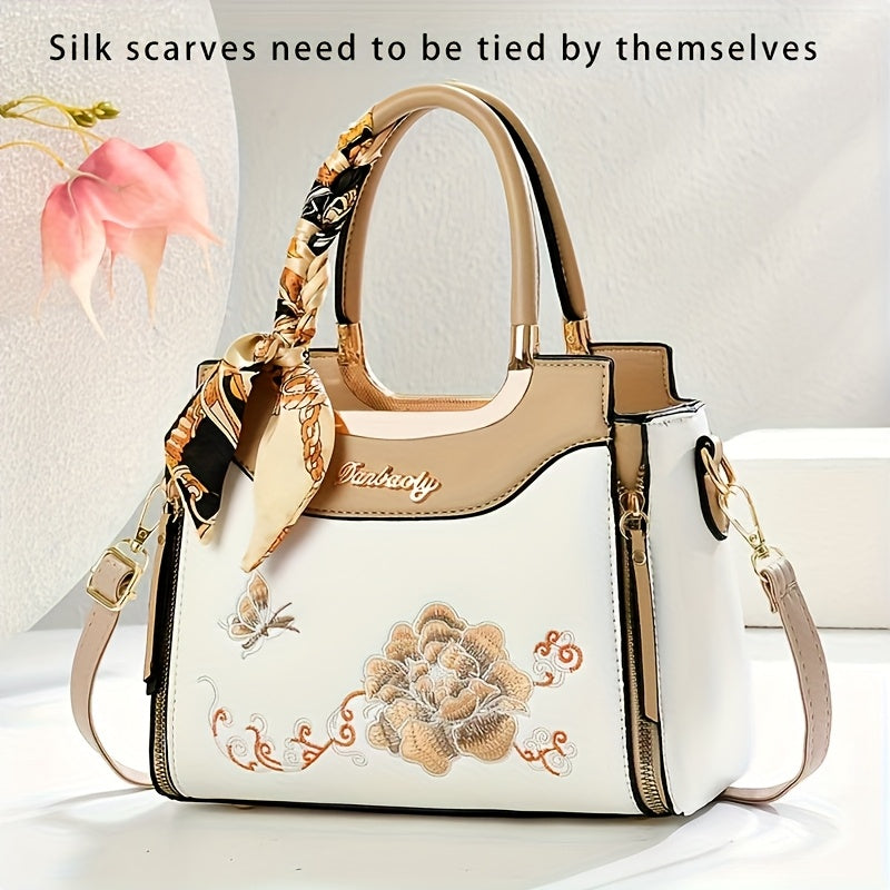 Sac Bandoulière Élégant Femme– Noir avec Broderie Florale et Bandoulière Amovible, Grande Capacité, Fermeture Éclair, Sac à Épaule, Cadeau Idéal pour Maman, Sac Polyvalent pour le Quotidien, Accessoire Sophistiqué, Finition Premium