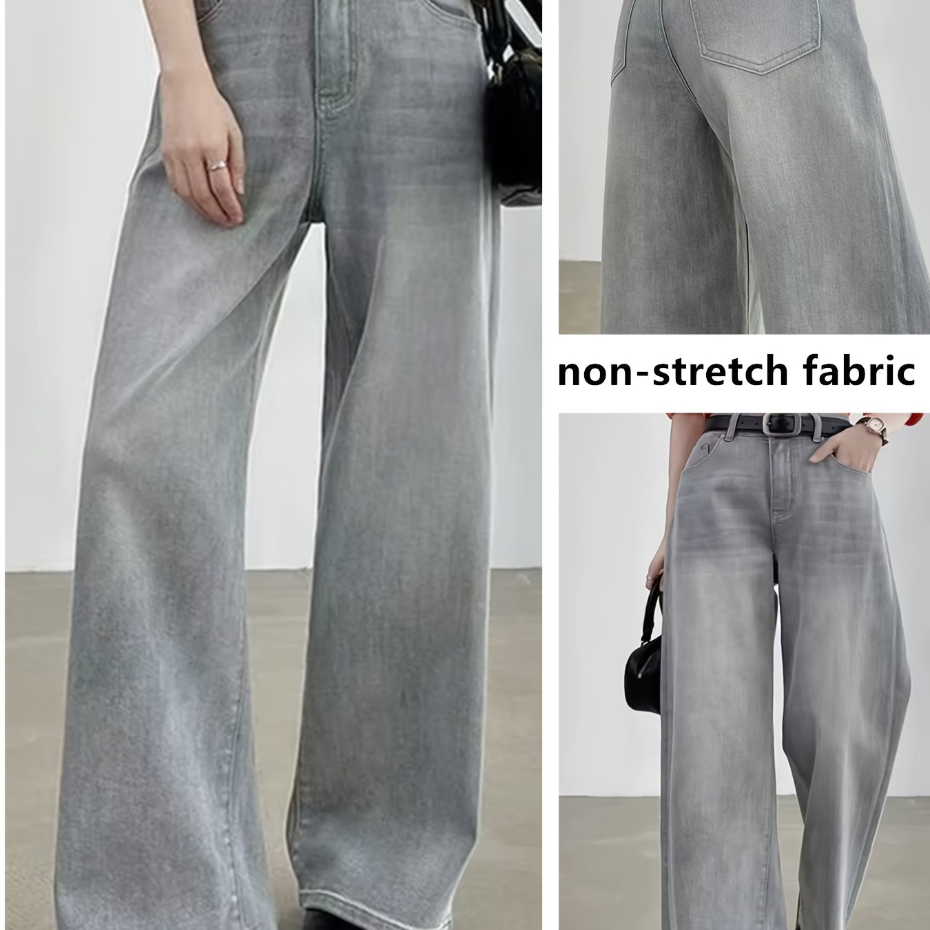 Jeans Femme Vintage Jambe Large Droite Non Extensible Taille Mi-Haute Toute Saison Décontracté et Formel