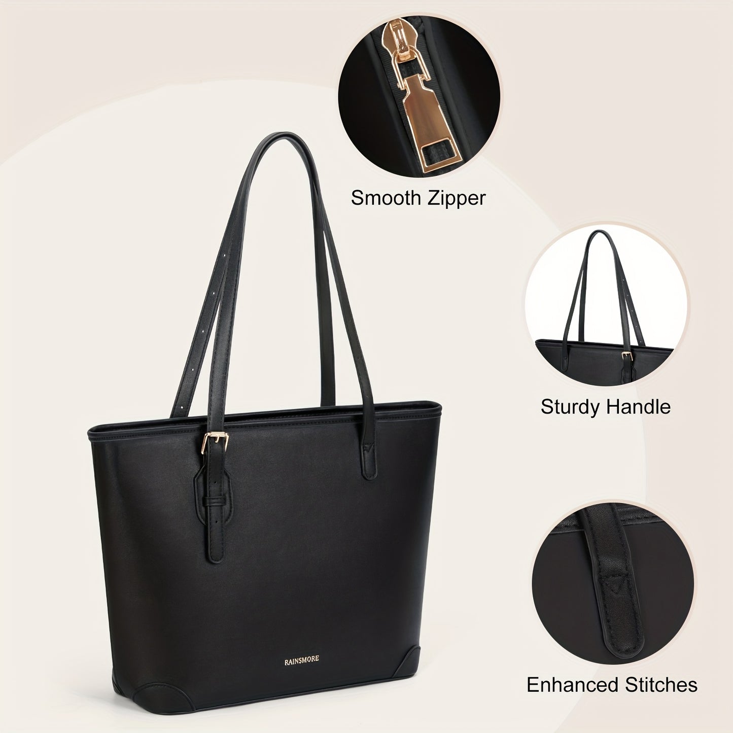 Sac cabas pour ordinateur portable femme en simili cuir – grande capacité avec compartiment tablette, léger et élégant, noir ou marron clair, parfait pour le travail et usage quotidien