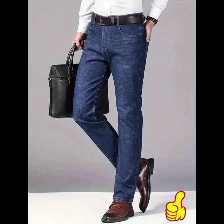 Jean en denim stretch pour homme – motif géométrique bleu foncé, confort toutes saisons