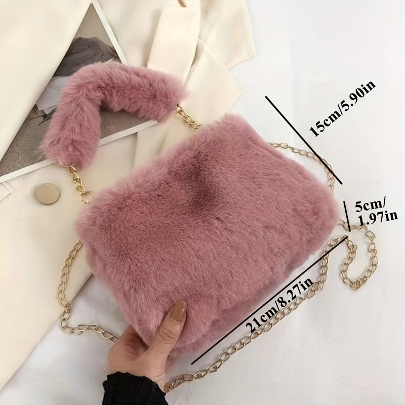 Sac en peluche automne/hiver femme – bandoulière réglable, petit sac carré léger et stylé, fermeture éclair, doublure synthétique, 5 couleurs au choix