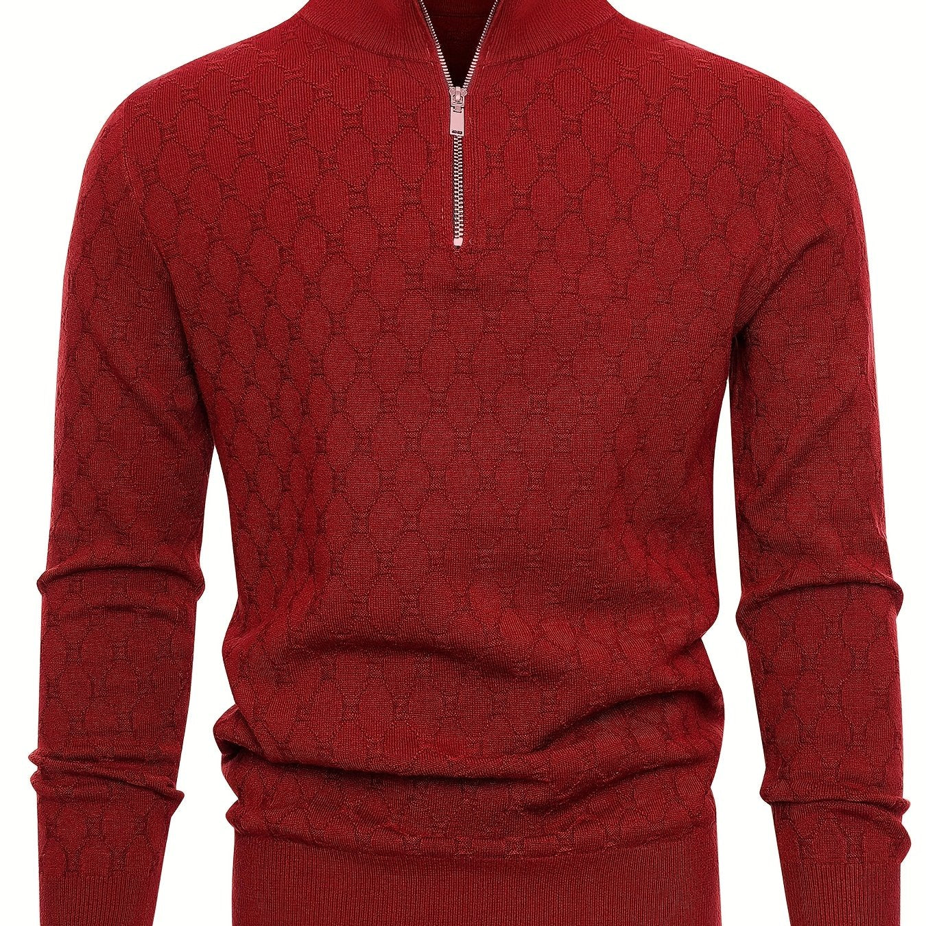 Men's Slim-Fit Half-Zip Sweater with Stand Collar - Soft Stretch Blending (Suitable for) - Half-Zip Front & Geometric Pattern - Business Casual Winter Wear - Fall Winter Wardrobe Essential - Hand Washable Long Sleeve Blazer f