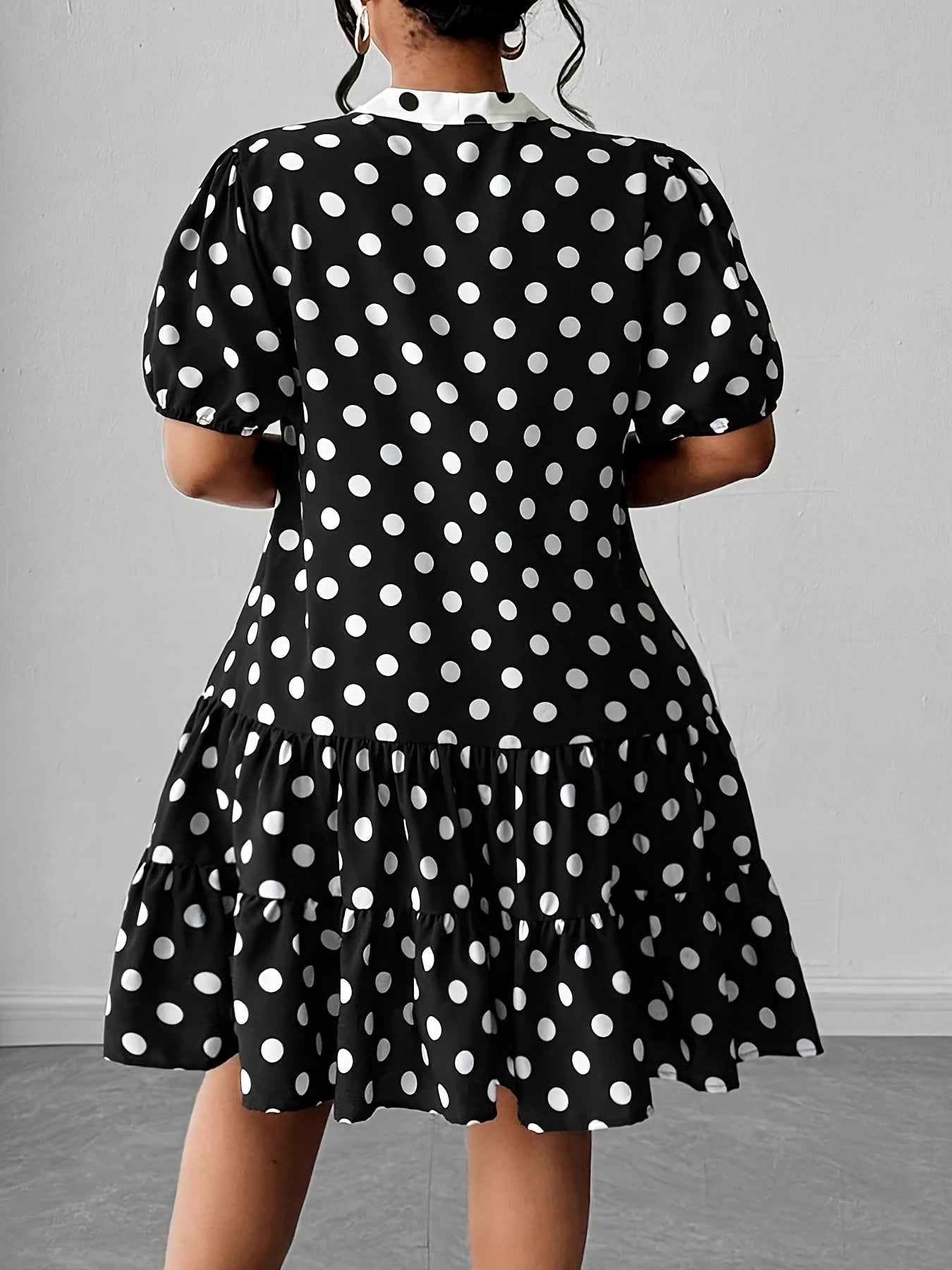 Robe A-Ligne Grande Taille – Pois Noir et Blanc, Jupe Évasée, Taille Ceinturée, Tissu Non Extensible, Idéale Bureau, Soirées et Mariages