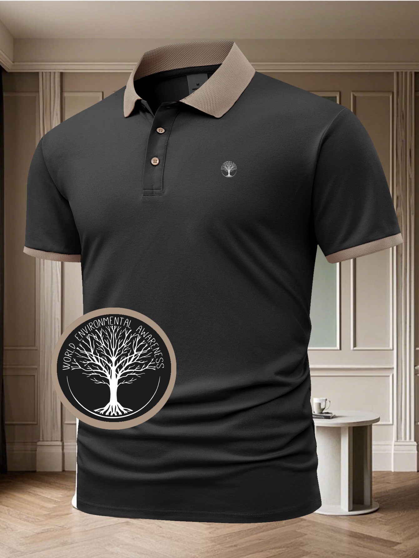 Men'S Red Polo Shirt with Tree of Life Print - Casual Short Sleeve, Button-Up Collar, Summer Sportswear for Golf, Tennis, Gym & Running - Stylish & Comfortable Fabric, Golf Attire | Tree Graphic Shirt | Comfortable Fit, Golf