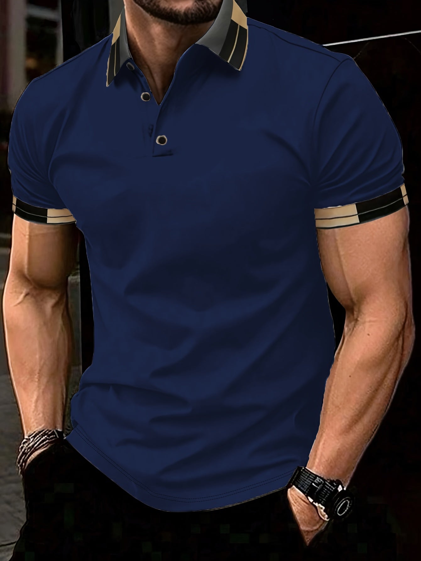 Men's New Color-Block Shirt, Jacquard Collar Design, Button Details, Lightweight Soft Fabric, Breathable Outdoor Casual Business Shirt, Essential for Daily Casual Wear