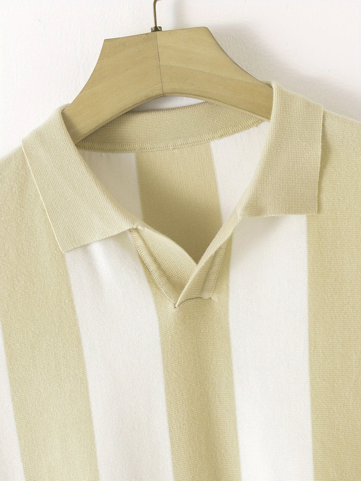 Men'S Striped Short-Sleeve Shirt for Spring And Summer, Suitable for Young And Middle-Aged Professionals, Featuring a Stylish Collar for Golf, Knit