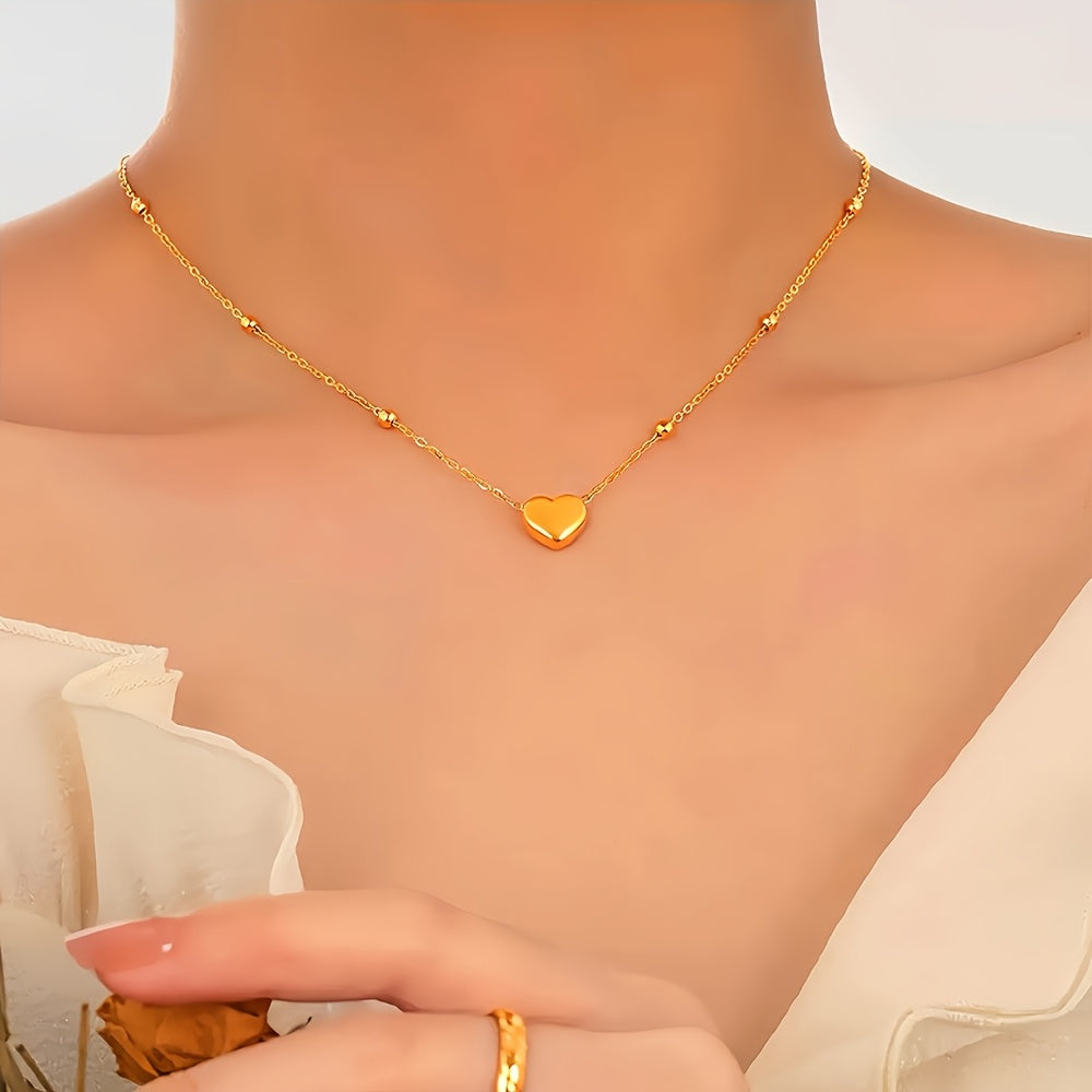 Collier pendentif cœur pour femme en acier inoxydable hypoallergénique, plaqué or 18K, design simple, mignon et élégant, parfait pour un usage quotidien ou comme cadeau, bijou de haute qualité pour femme