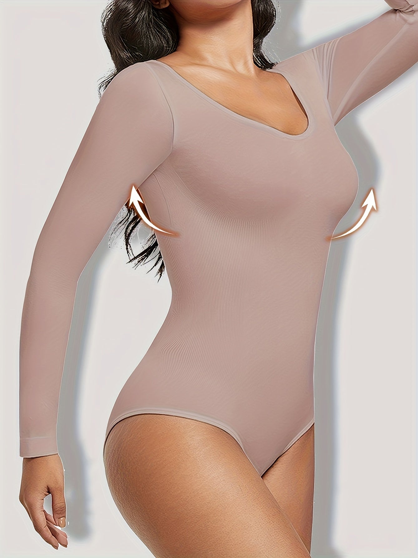 Body Femme Sexy Manches Longues – Col Rond, Taille Haute, Sans Coutures, Dos Nu Col Carré, Combinaison Short Mi-Cuisse, Idéal Fitness Printemps/Été, Tissu Lisse, Polyvalent