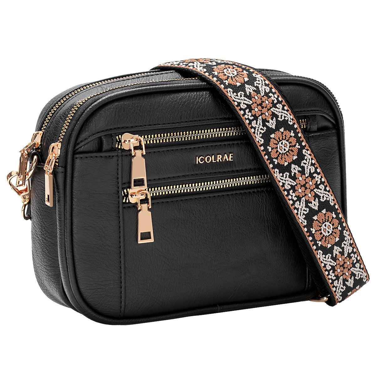 Sac bandoulière en PU grande capacité – plusieurs poches, fermeture zippée, idéal pour trajets et voyage, disponible en noir/blanc