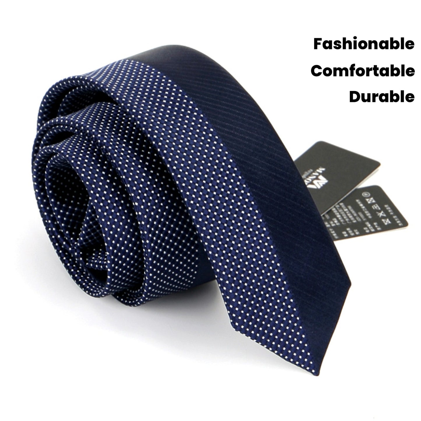 Cravate Homme Slim 5,99 cm – Bleu Marine à Pois Blancs, Élégante pour Bureau et Mariage
