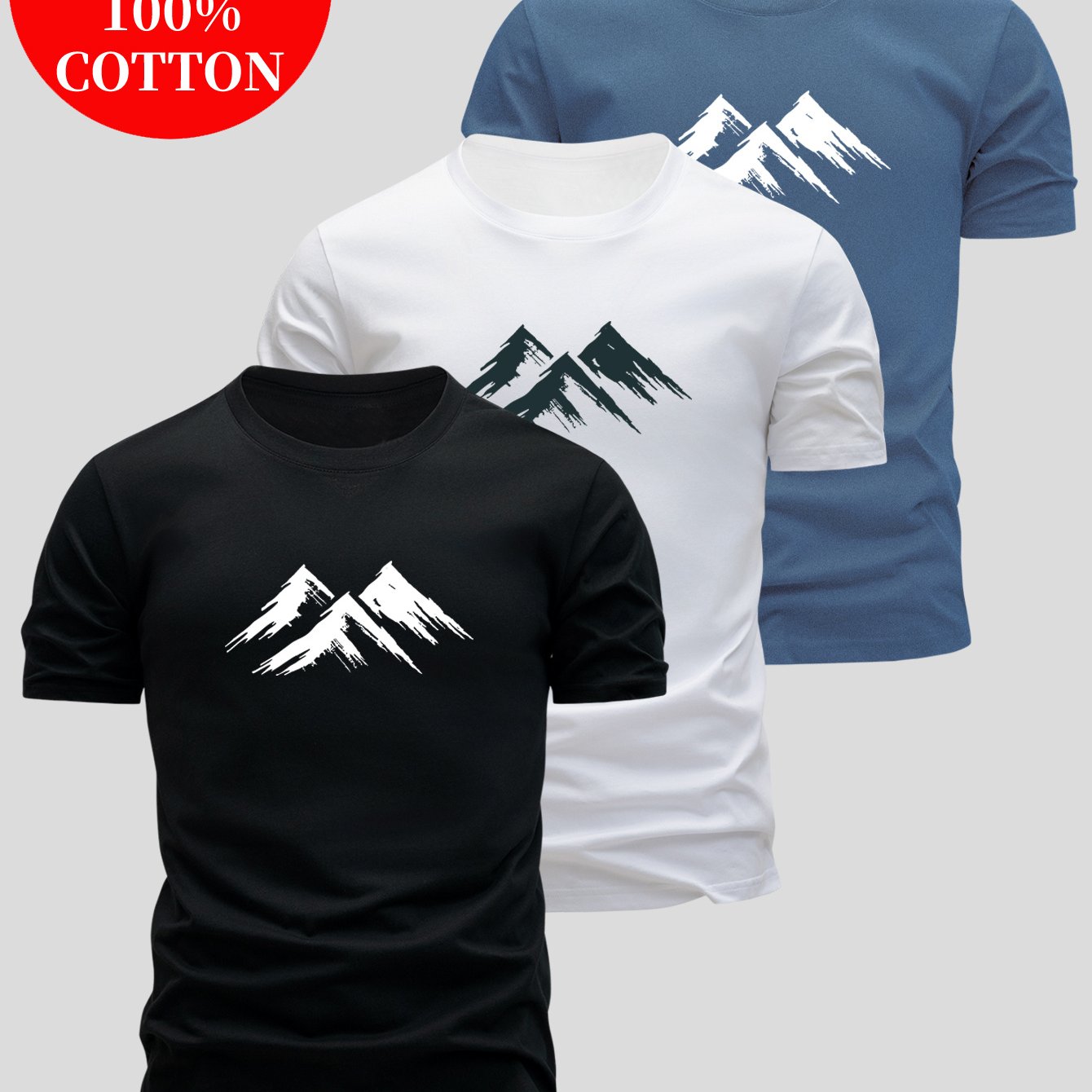 3pcs 100% Cotton T-Shirts, Simple and Elegant Design, 100% Breathable Comfort for Sports & Outdoor Activities