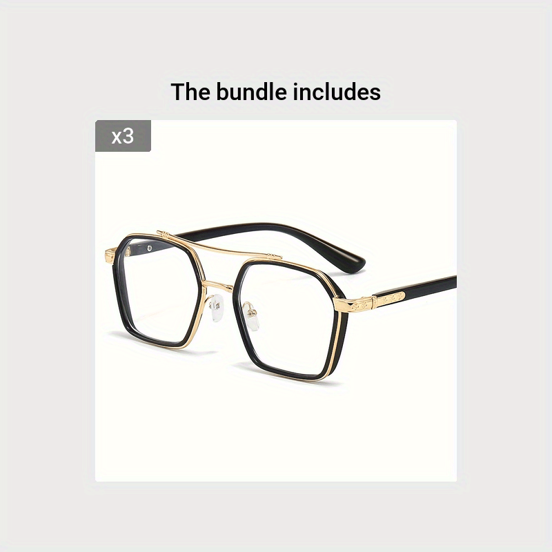 Trendy Full Rim Square Eyeglasses for Men & Women - Spectacle Frame with Golden-Tone Metal Accents, Black PC Material, Clear Lenses, Stylish Retro Design, Eyewear|Elegant Golden Accents|Lightweight Glasses