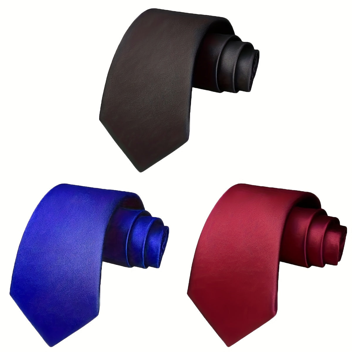Lot de 3 Cravates Homme – Noir, Bleu Marine, Bordeaux, Style Slim Brillant
