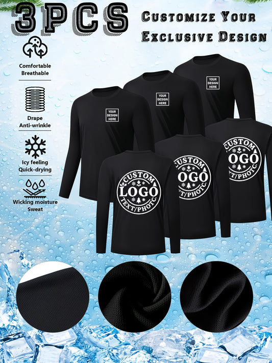 3pcs T-Shirts Longues Manches – Séchage Rapide Personnalisables