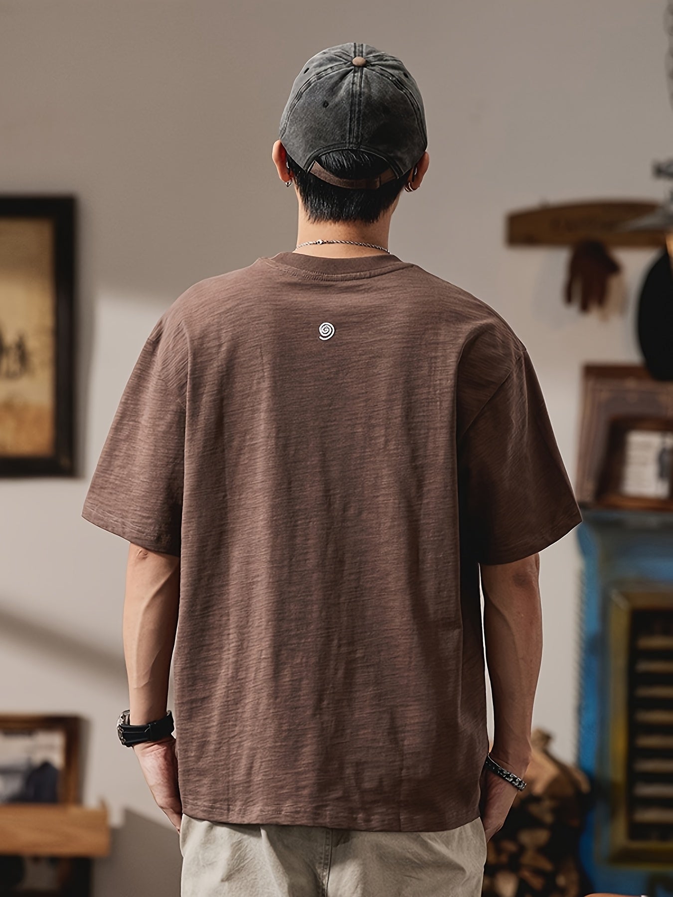 Men's Heavyweight 100% Cotton Oversized T-Shirt with Music Note & Headphone Graphic Chest Print - Breathable Summer Casual Round Neck Long Sleeve Loose Fit Tee for Casual Attire, Music Events & Lounge Outfits