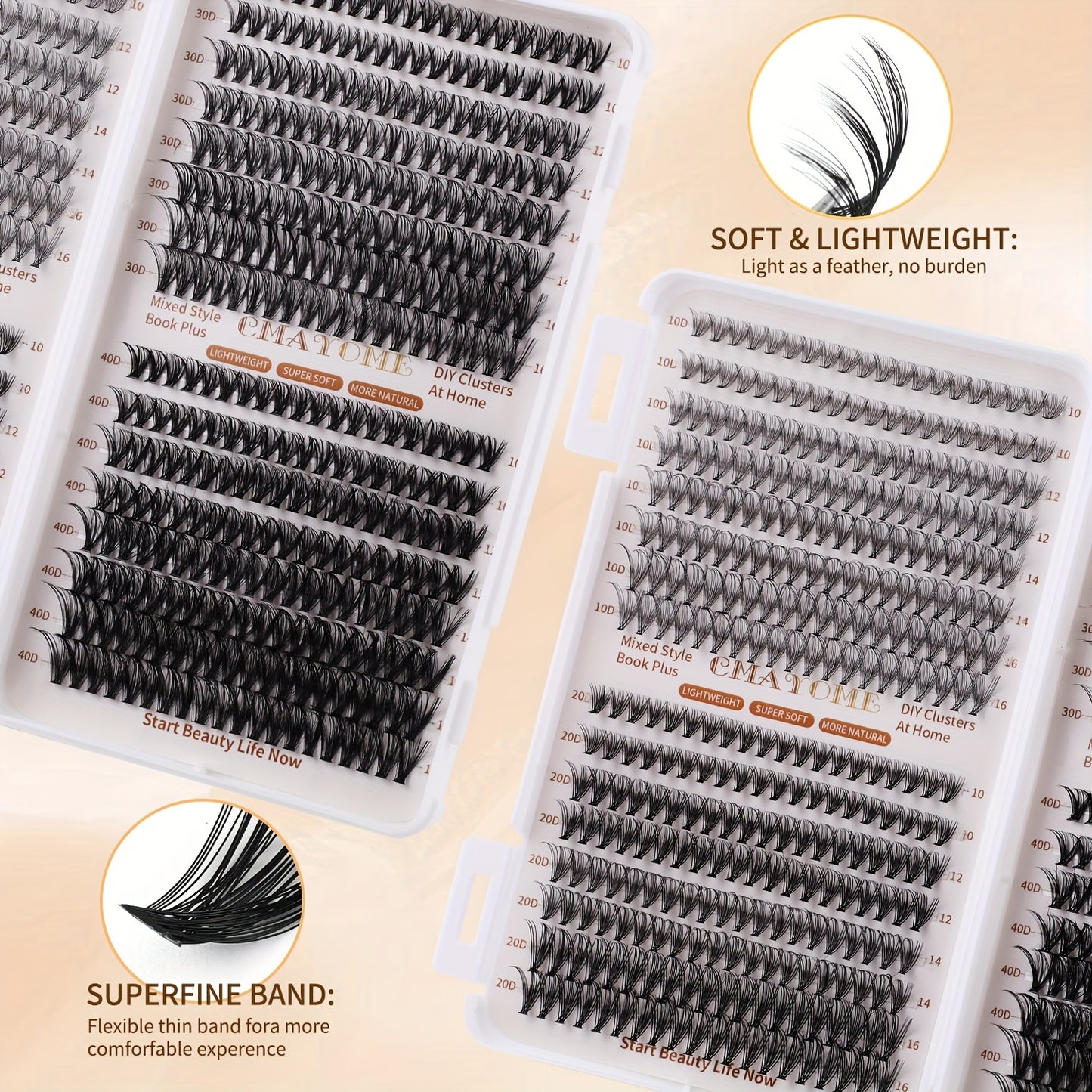 Kit Extensions de Cils — Longueurs Mixtes 10-16 mm, Paquets 10D/20D/30D/40D, Styles Cat Eye, Cosplay, Volume Russe, Naturel, Épais et Dramatique, Inclus Colle et Scellant, Pinces, Débutants, Curl D, Haute Pigmentation