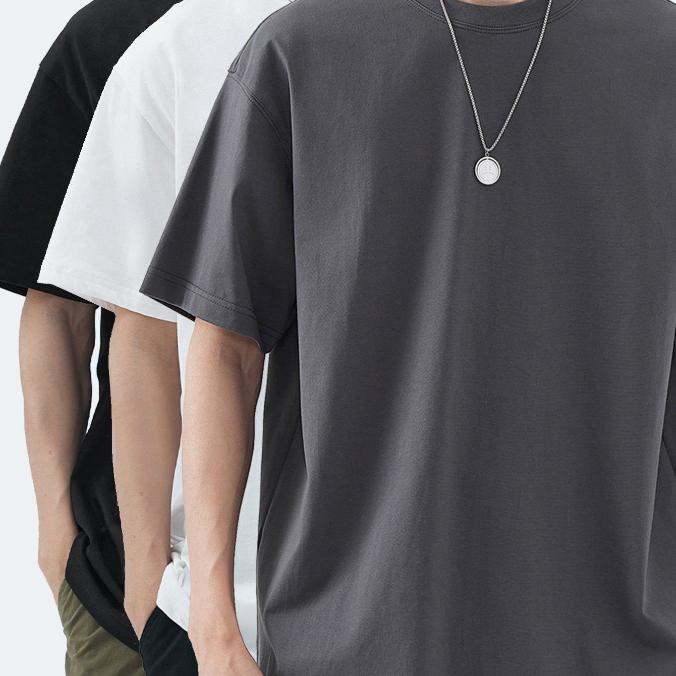 3pcs Men'S Heavyweight 100% T-Shirts - Summer Casual Short Sleeve Round Neck Tees with Geometric Pattern, Breathable & Durable, Regular Fit for Casual Attire, T Shirts, Comfortable Clothing, Minimalist Design, Soft Texture Sh