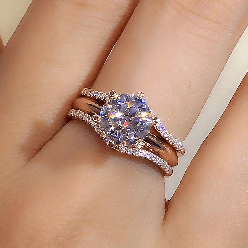 Elegant Sparkling Cubic Zirconia Engagement Ring - Luxurious Copper with Synthetic Gemstone, Perfect for Weddings & Parties, August Birthstone, Ideal Valentine's Gift