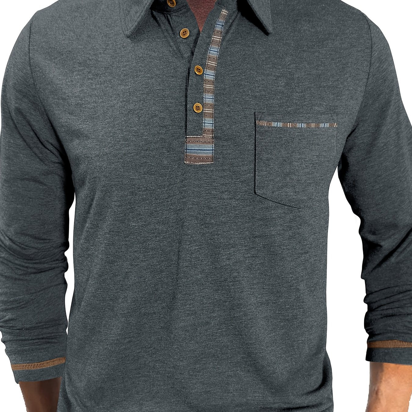 Plus Size Men's Retro Casual Shirt - Long Sleeve Button-Up with Color Block Detailing, Machine Washable Spring/Fall Top for Casual Attire, PLUS SIZE