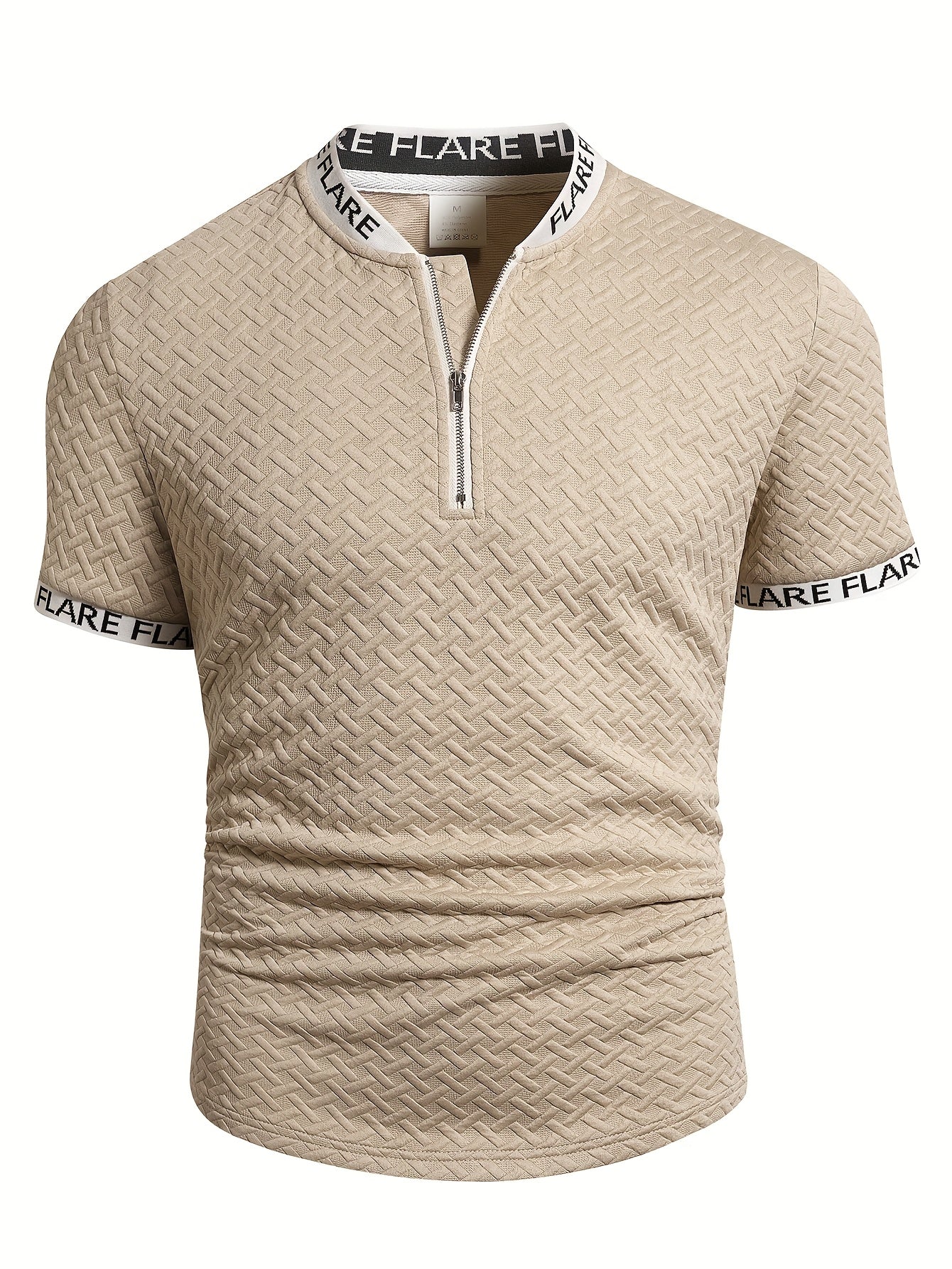 Men'S Casual Short Sleeve Polo Shirt with Stand Collar & Zipper Detail - Olive Green, Breathable Summer Top for Casual Attire, Casual Attire, |stand Collar Shirt|zipper Closure Shirt