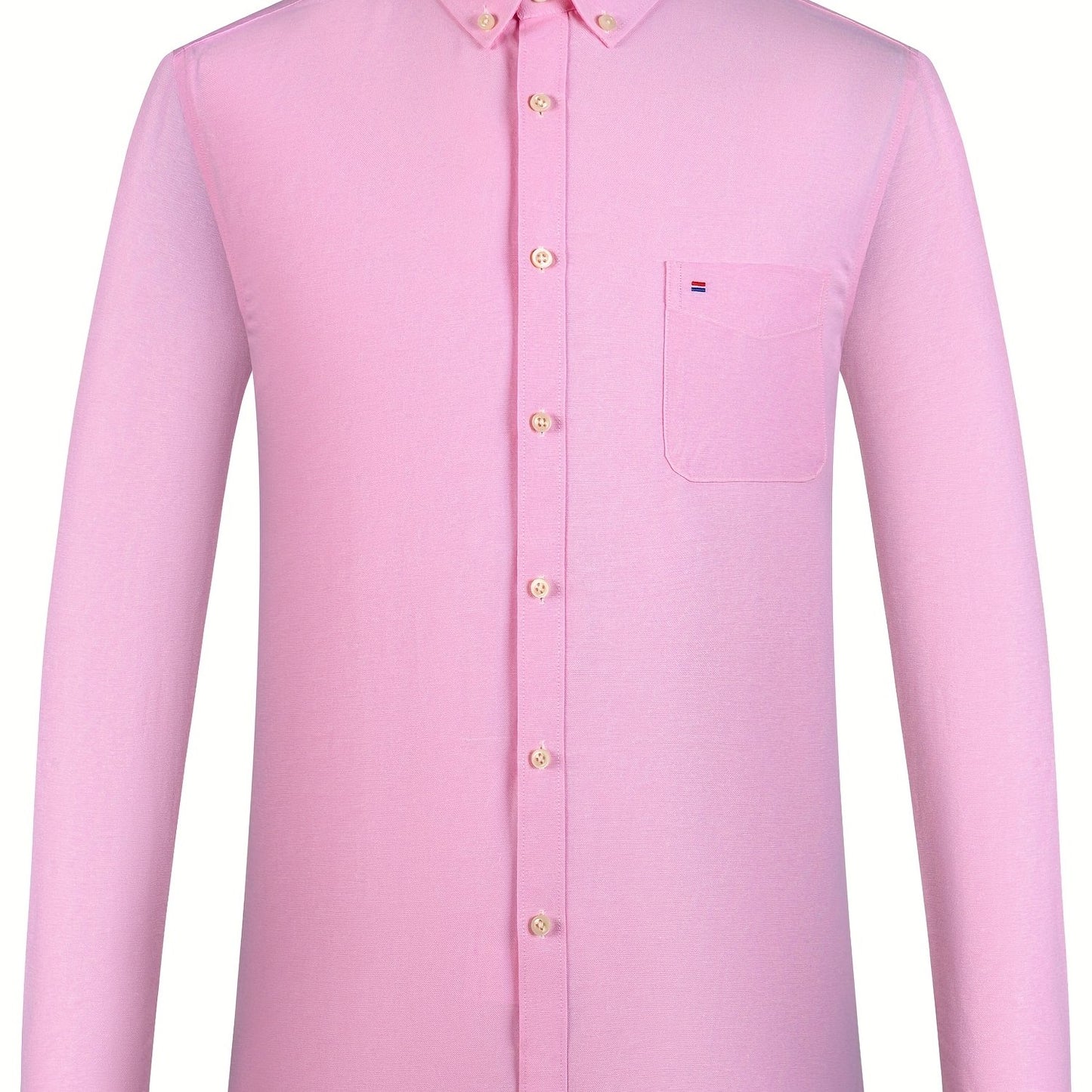 Men'S Cotton Blend Dress Shirt, Casual Lapel Collar, Non-Stretch Solid Color, Regular Long Sleeve, Embroidered Single Breasted Placket, Regular Fit, for Spring/Fall - Woven Oxford Fabric