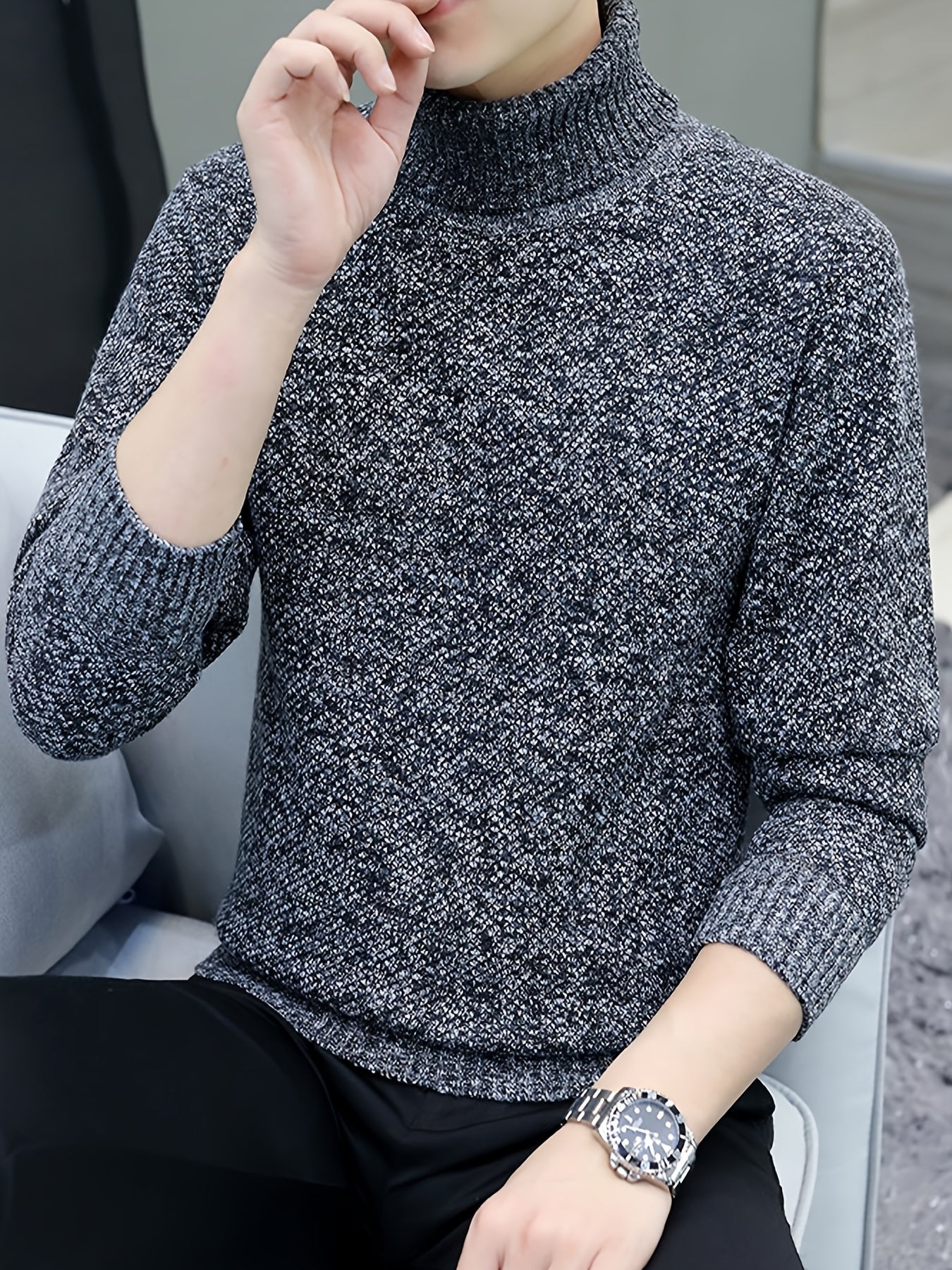 Men'S High-Neck Thickened Fleece Sweater for Autumn And Winter, Casual Pullover Knit Top.