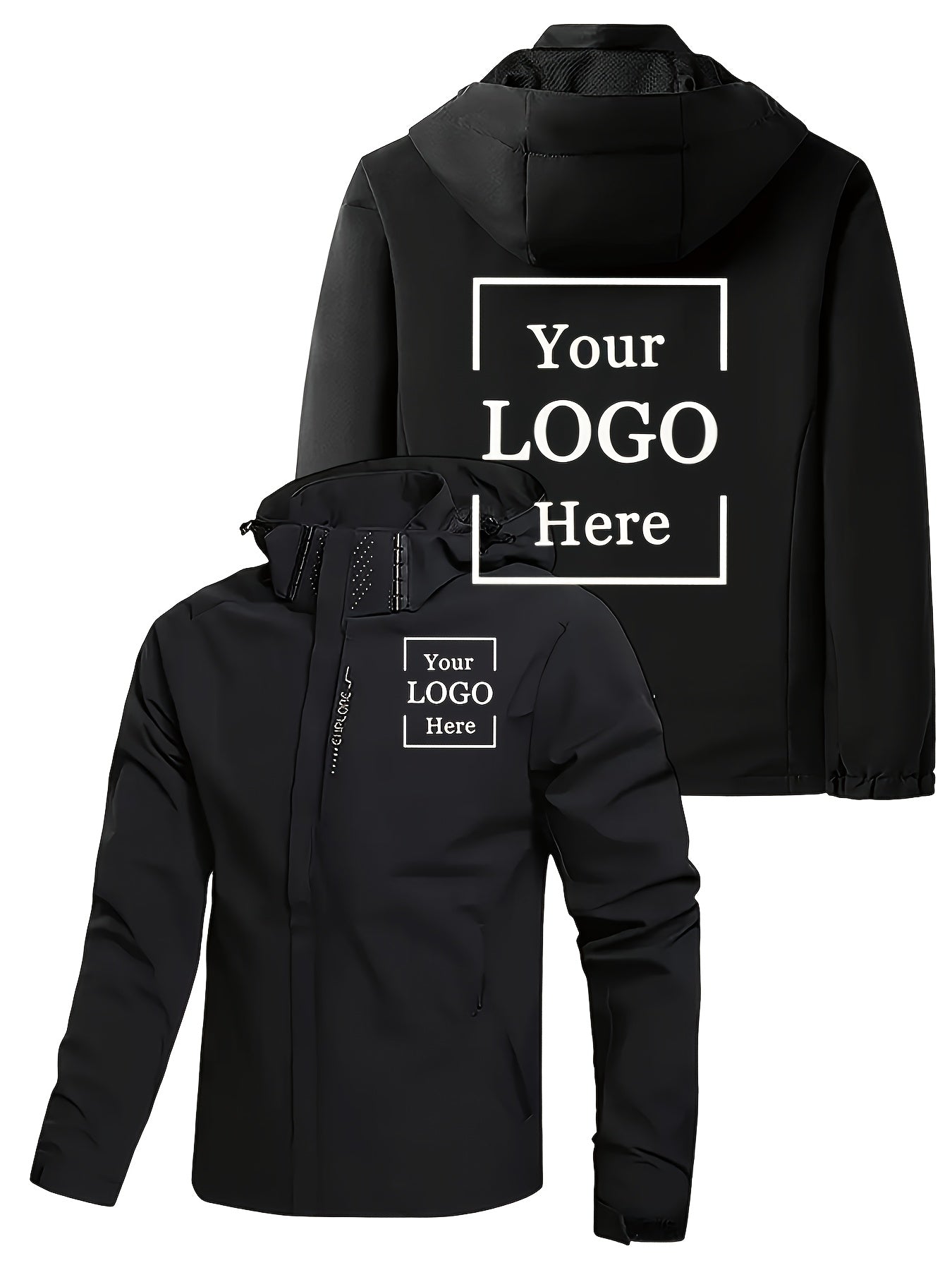 Veste à capuche homme personnalisable – coupe ample, bleu marine, imperméable, logo imprimé, promo et entreprise