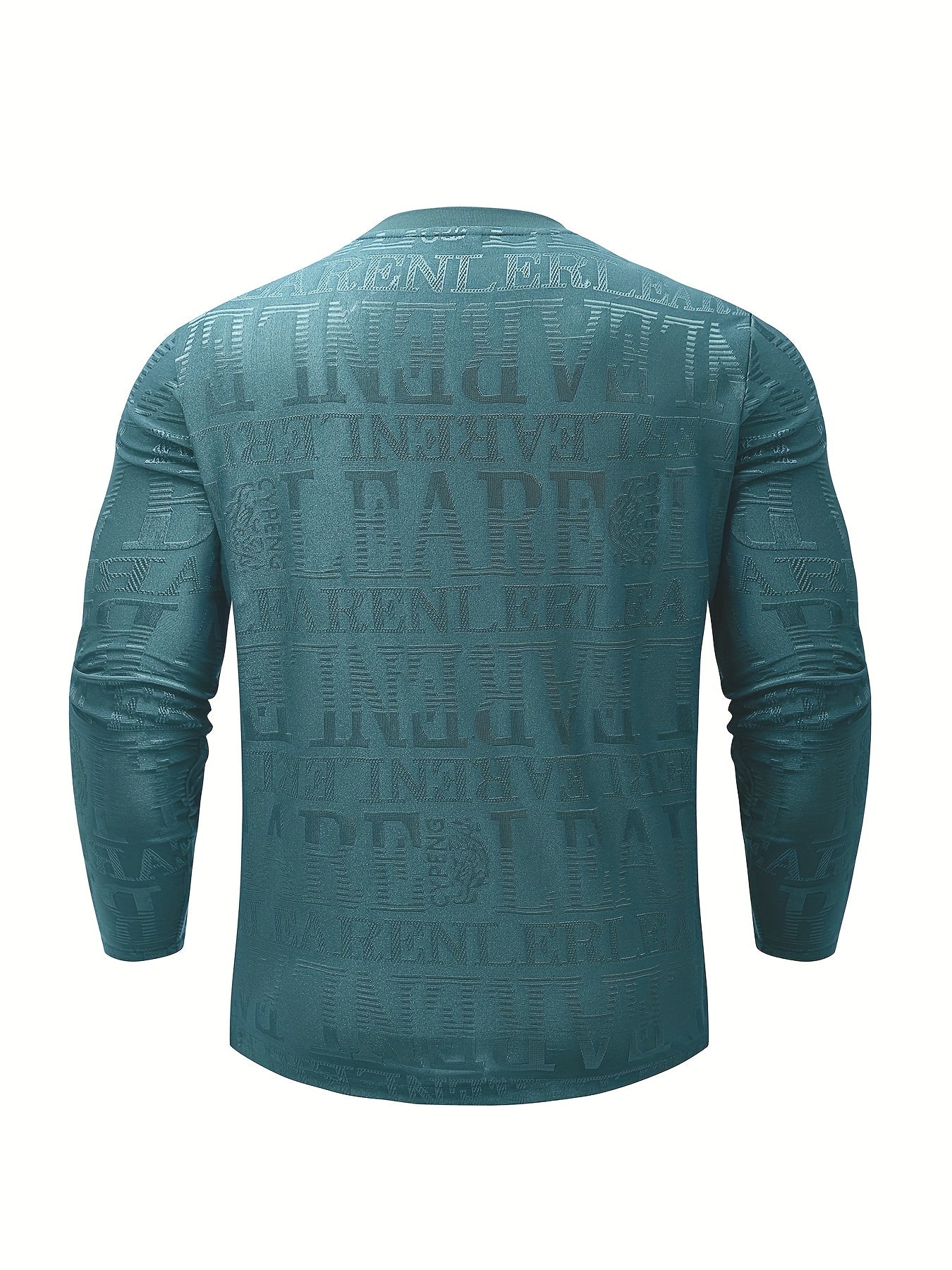 Men's Slim-Fit Casual Long Sleeve T-Shirt with Geometric Letter Design - Breathable Polyester, Machine Washable