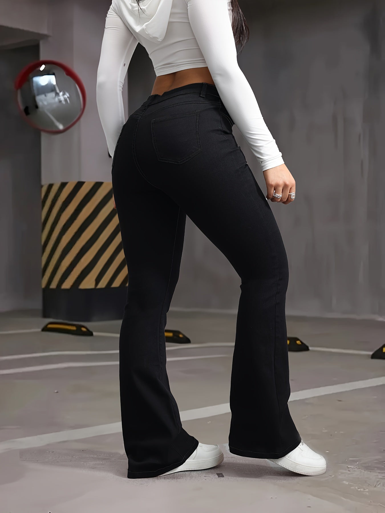 Jeans Femme Taille Haute Évasé Extensible Slim-Fit Grande Taille Détail Ourlet Brut Confortable Stylé Toute Saison Décontracté