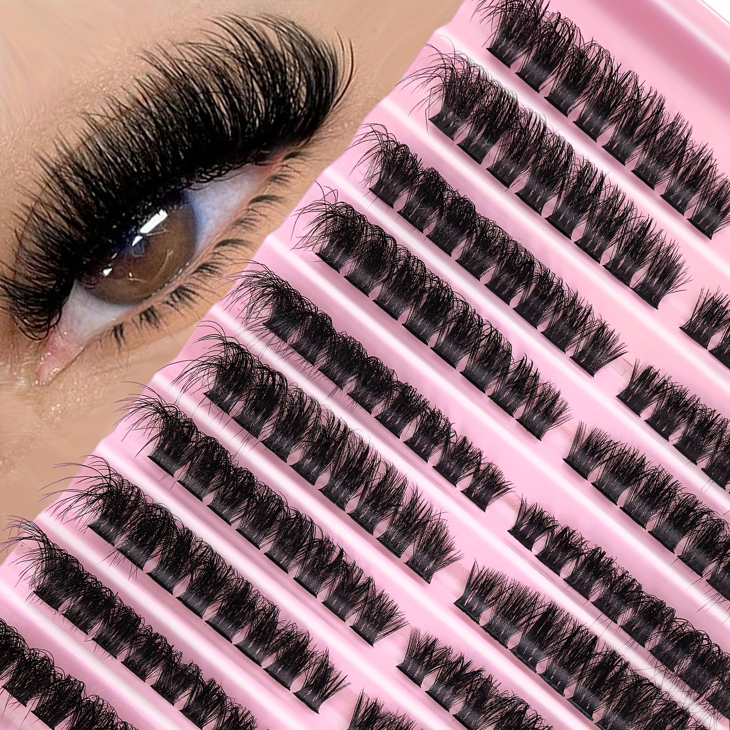 120/160 Cils– Courbure D, Longueurs Mixtes 8-16mm, Effet Naturel, Réutilisables, Extensions DIY avec Cils Individuels Effilés, Styles Russe/Poupée/Cat-Eye, Débutants, Colle Incluse