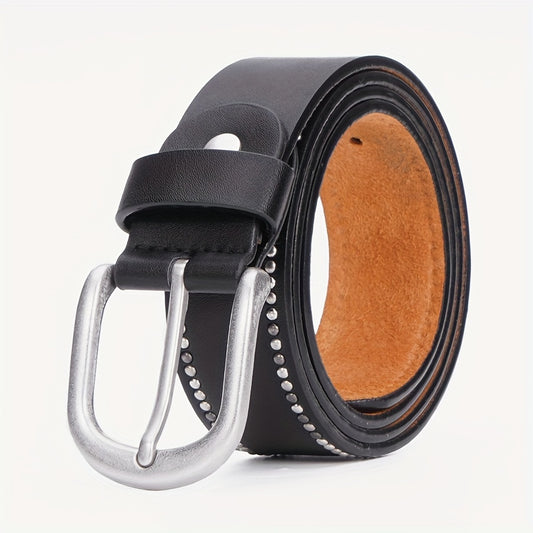 Ceinture en cuir véritable pour femmes – Style Y2K, boucle en alliage cloutée, large bande de taille pour jeans, accessoire de mode décontracté tendance punk