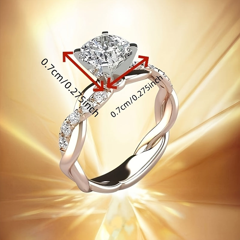 Classic 4-Prong Cubic Synthetic Zirconia Engagement Ring, Twisted Wedding Band with Multiple Synthetic Sparkling Synthetic Zirconia Stones, Women's Marriage and Engagement Jewelry, Suitable for Ladies, Party Gift