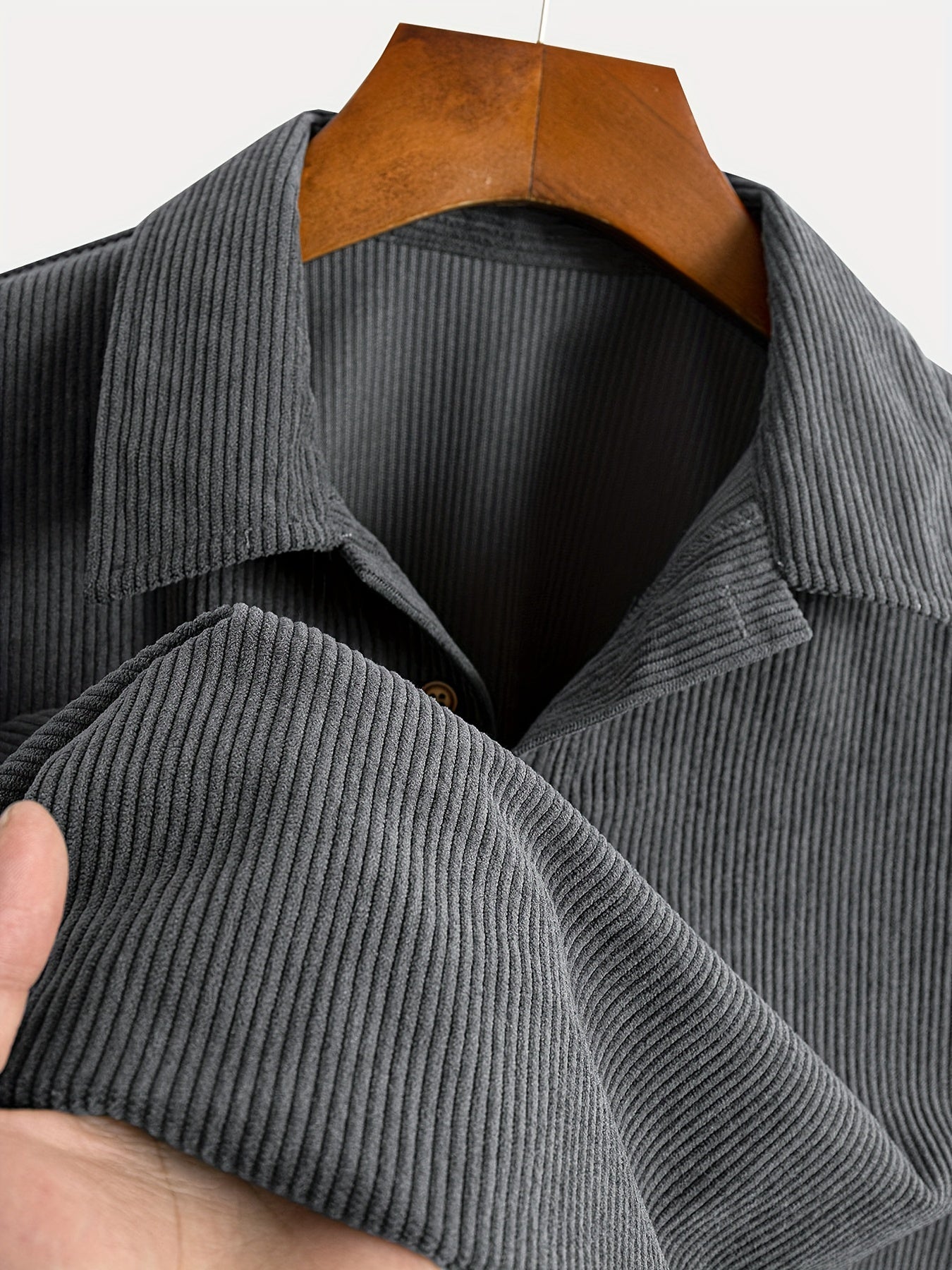 Men's Fashion Stretch Corduroy Shirt, Light Beige-Friendly Breathable Fabric with Turn- Collar and 4/1 Button Half Placket for Casual Streetwear Summer New Arrival in Military Green