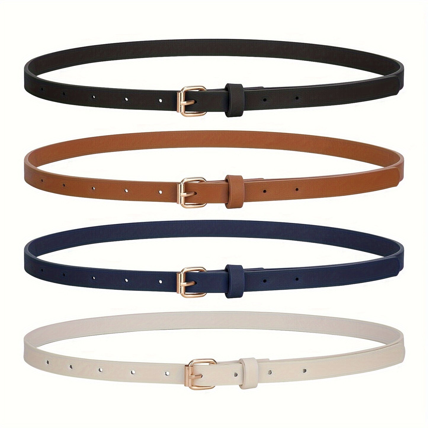 Lot de 4 ceintures brillantes pour femmes – Adaptées pour jeans et robes, design fin avec boucle, boucle dorée