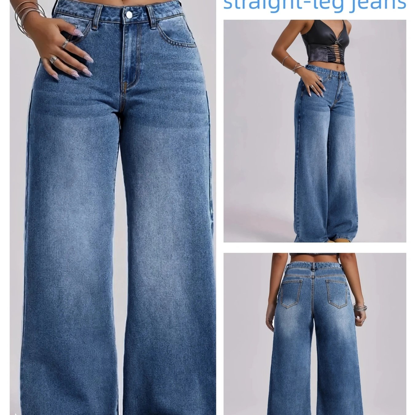 Jeans Femme Taille Haute Jambe Droite Extensible Non Transparent Confort Toute Saison Polyvalent