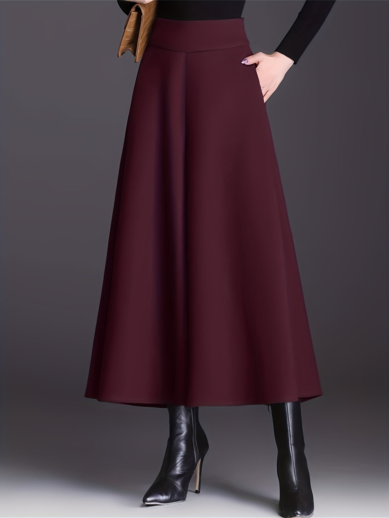 Pantalon Femme Taille Haute – Jambe Large Doublé Polaire, Taille Élastique, Confortable, 7/8, Automne/Hiver