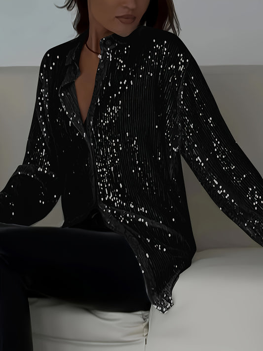 Chemise grande taille élégante à manches longues avec col et sequins