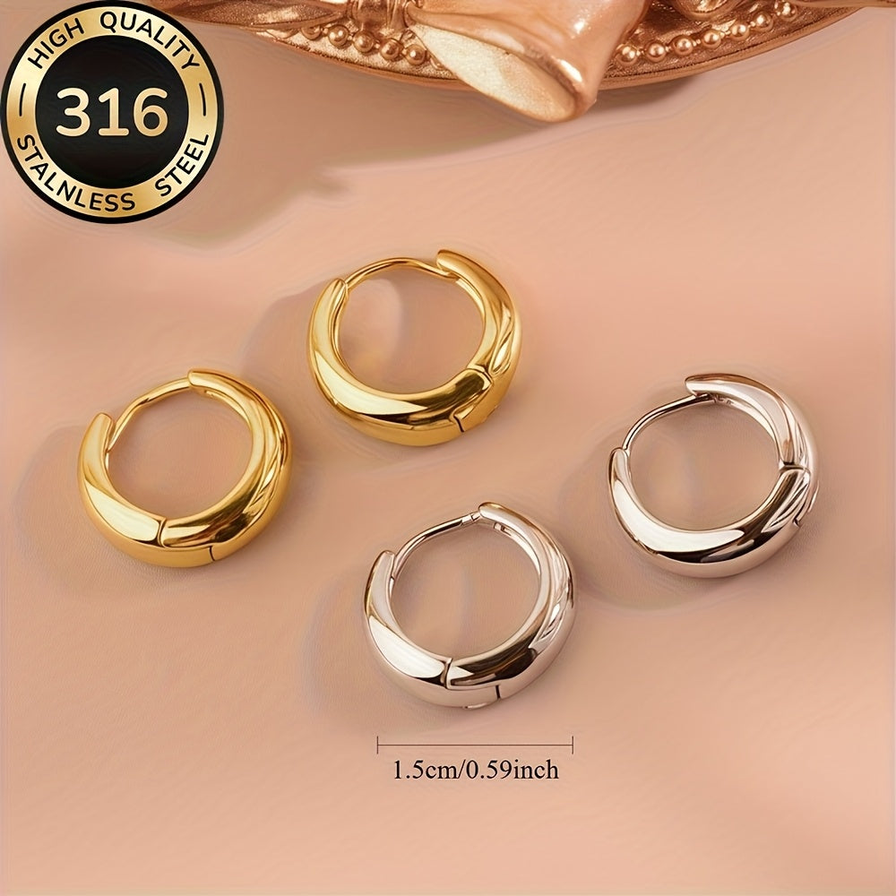 Boucles d’oreilles créoles pour femme en acier inoxydable français hypoallergénique, plaquées or 18 K, résistantes à la décoloration, confortables, design simple et élégant, parfaites pour un usage quotidien ou soirées, cadeau idéal pour la Saint-Valentin