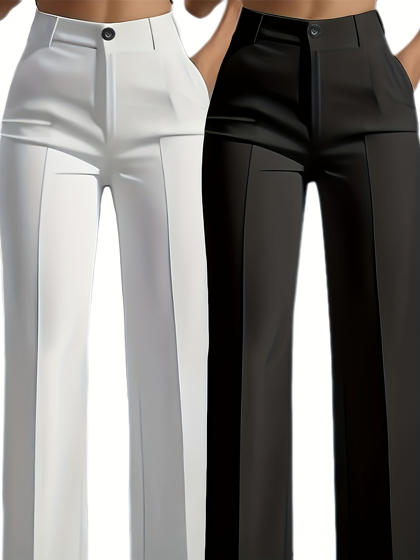 Lot de 2 Pantalons Femme Élégants Droits – Couleur Unie avec Poches Latérales