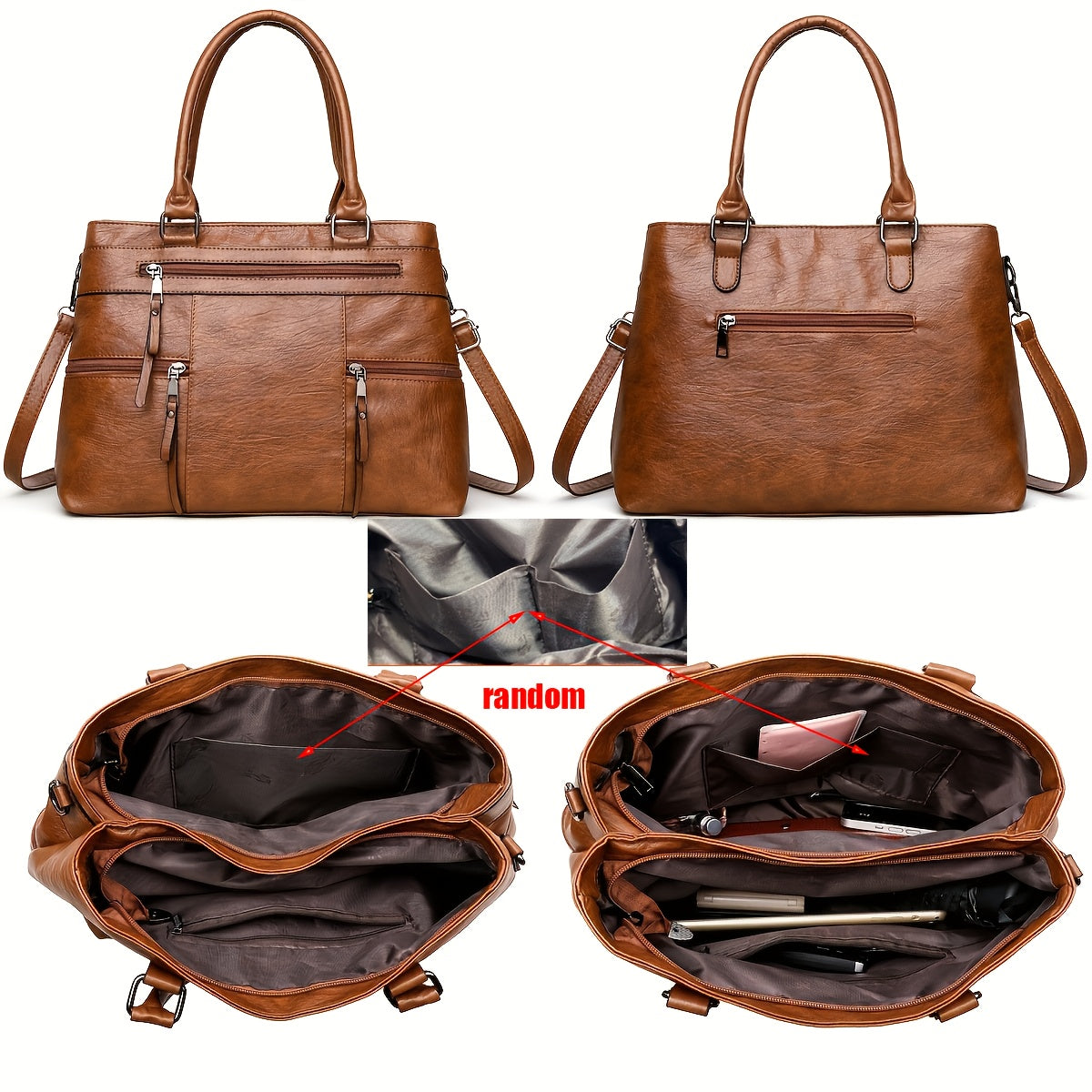 Sac professionnel pour femmes – convertible bandoulière/sac à main, fermeture zippée, intérieur spacieux, bandoulière amovible, idéal pour travail, voyage et usage quotidien, disponible en brun café/noir