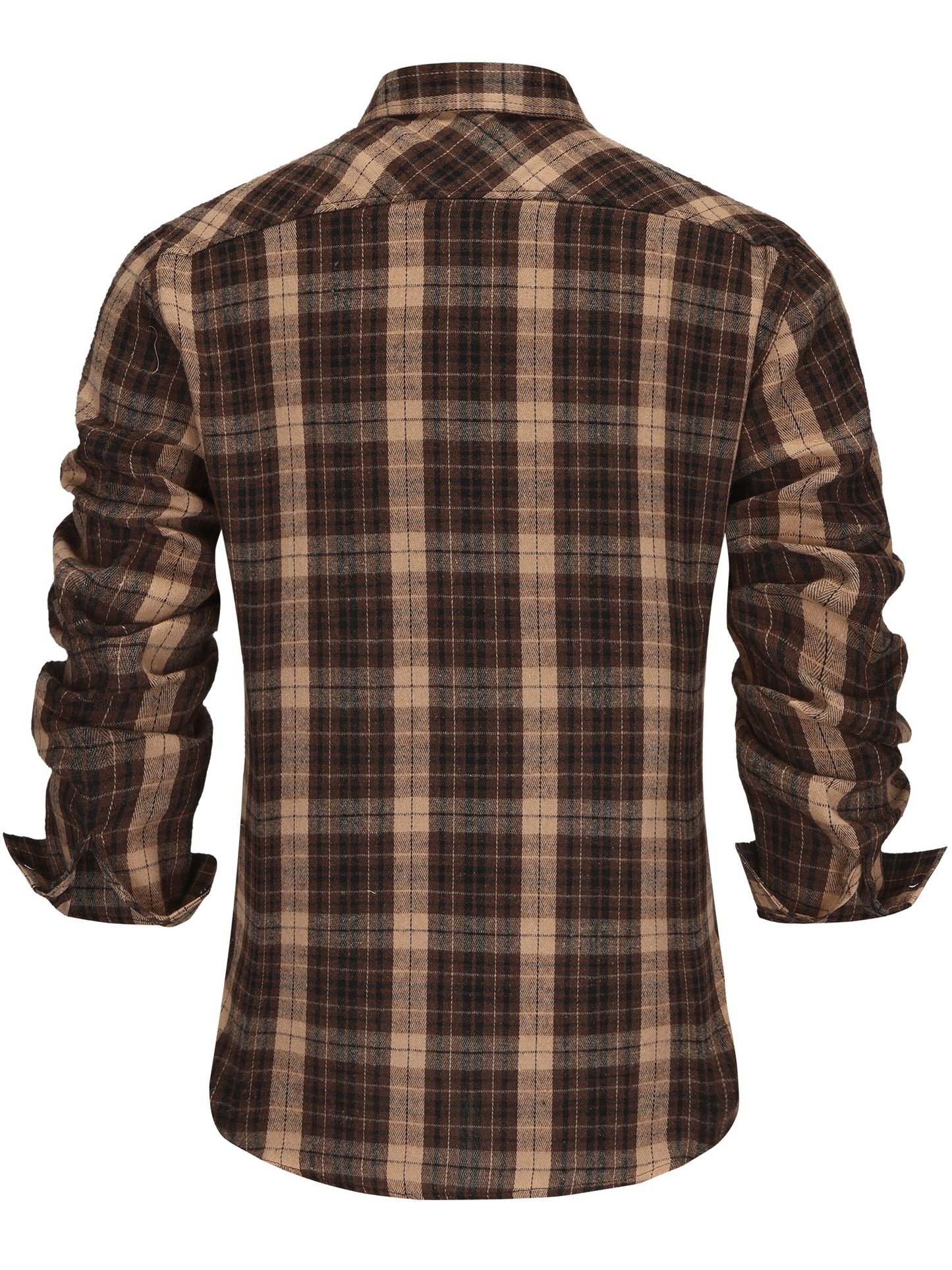 Men'S Long Sleeve Plaid Flannel Shirt - Cozy Brown & Beige Checkered Pattern, Casual Button-Up with Chest Pockets, Slim Fit for Spring/Fall, Perfect for Casual Attire, Fall Clothing | Slim Fit Shirt | Nonstretch Fabric