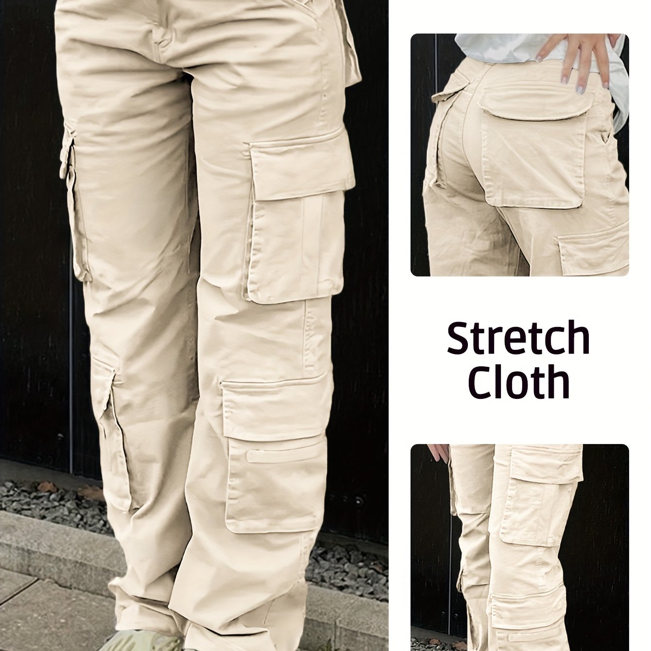 Pantalon cargo d'été pour femme avec poches à rabat et taille ajustable par cordon de serrage