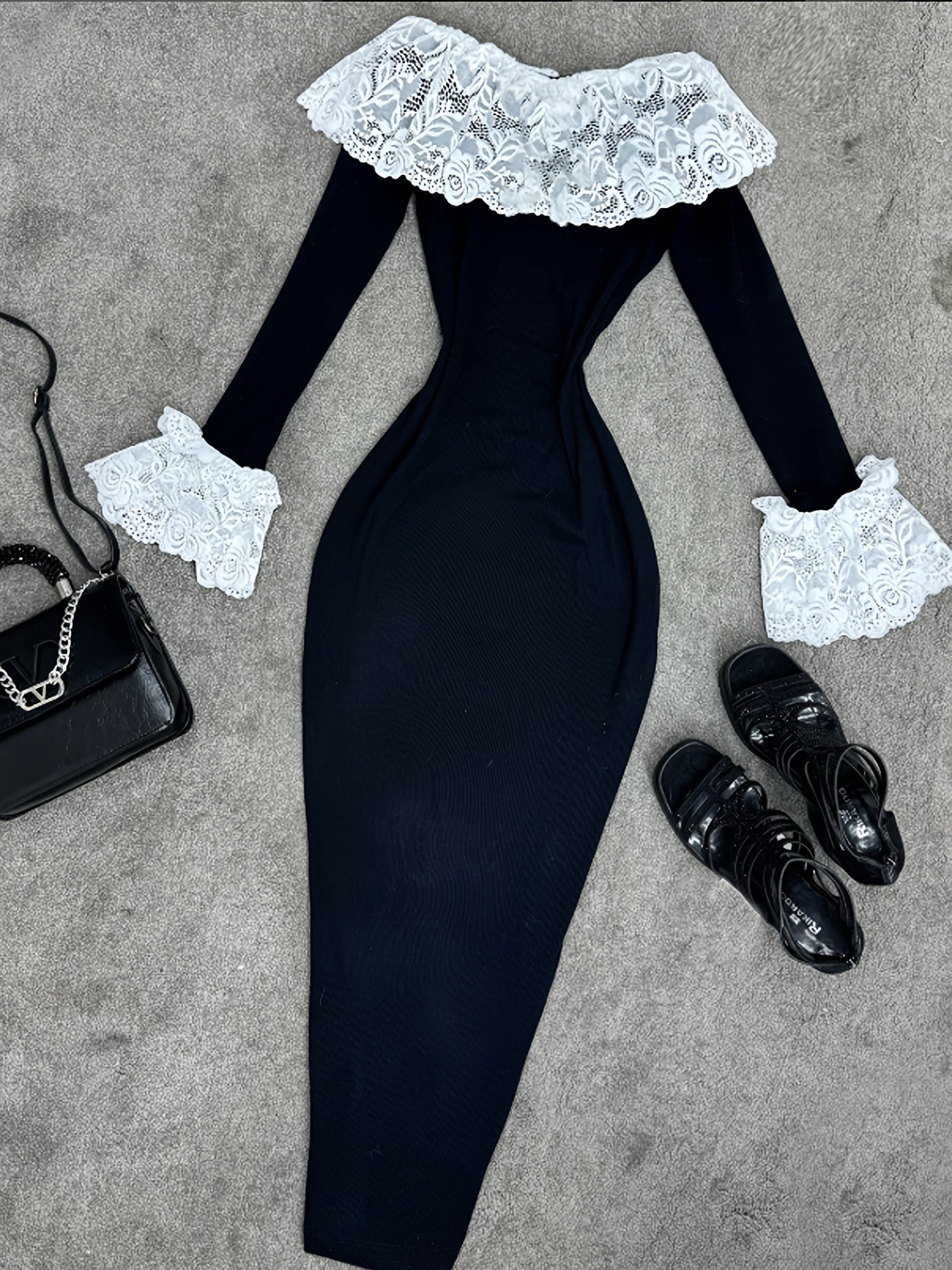 Elegant Off-the-Shoulder Lace-Trimmed Dress | Fitted Waist, Versatile for Parties, Dates, Birthdays, Valentine's, Weddings, Vacations