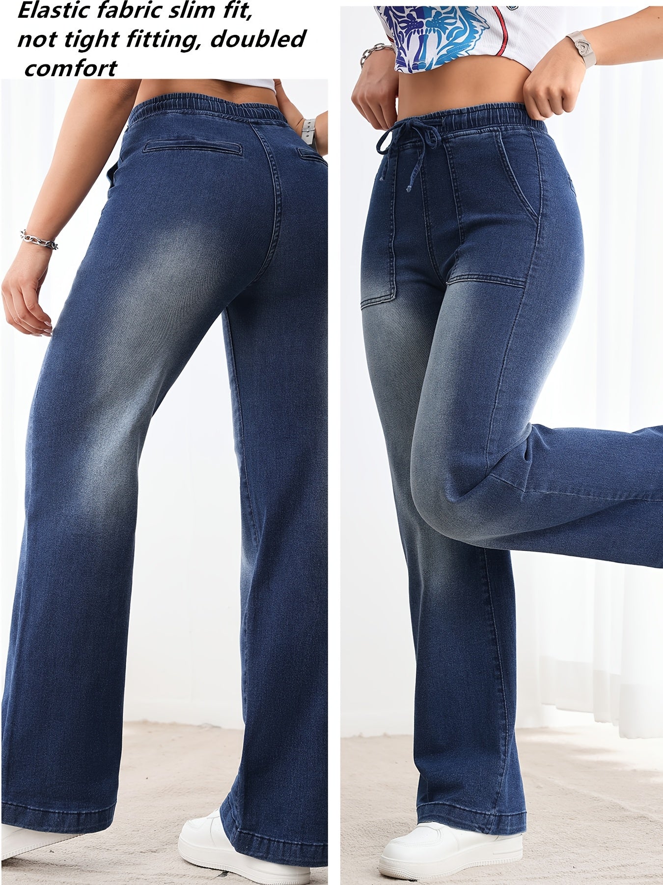 Jeans Femme Denim Doux Stylé Extensible Jambe Droite Poches Multiples Confort Quotidien Slim-Fit