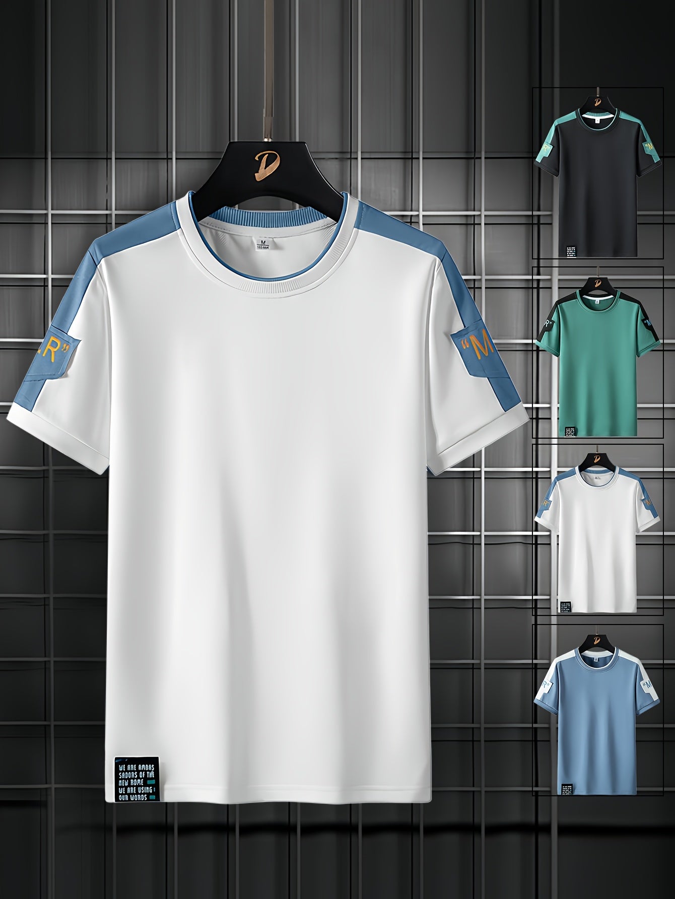 Men's Fashion T-Shirt, Summer Spliced Short-Sleeve Tee for Men, Casual Sporty Round Neck Top with Elastic Breathable Fabric - Versatile Streetwear Gift