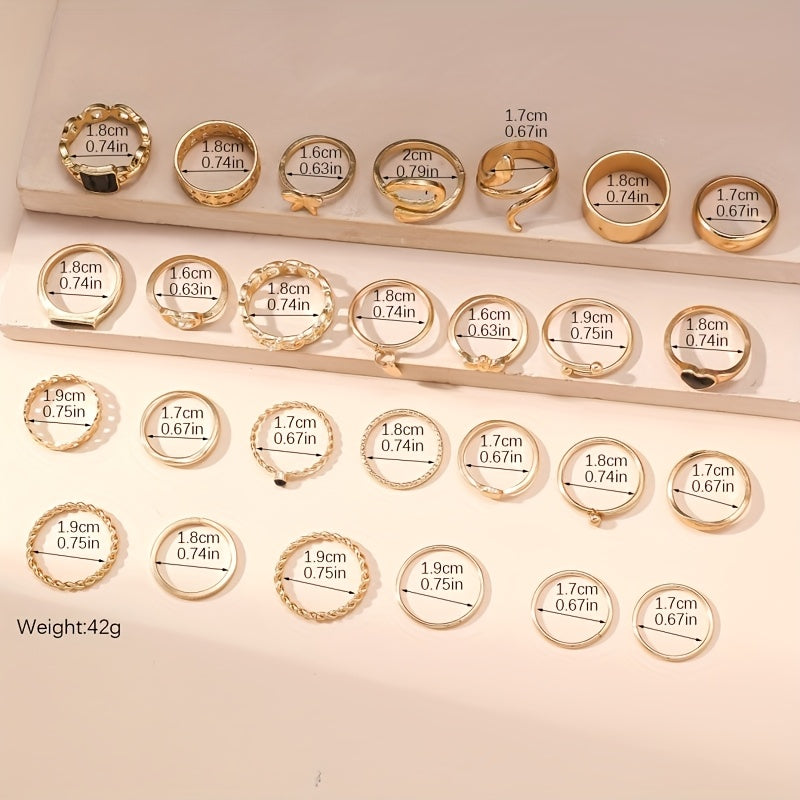 50pcs Fashionable Elegant Trendy Vacation Style Melange Color Women's Ring Set with Star, Moon, Square, and Heart Designs, Suitable for Daily Wear, Vacation, Party, Wedding, Festival, Date, and Layering, Perfect Gift for Fami